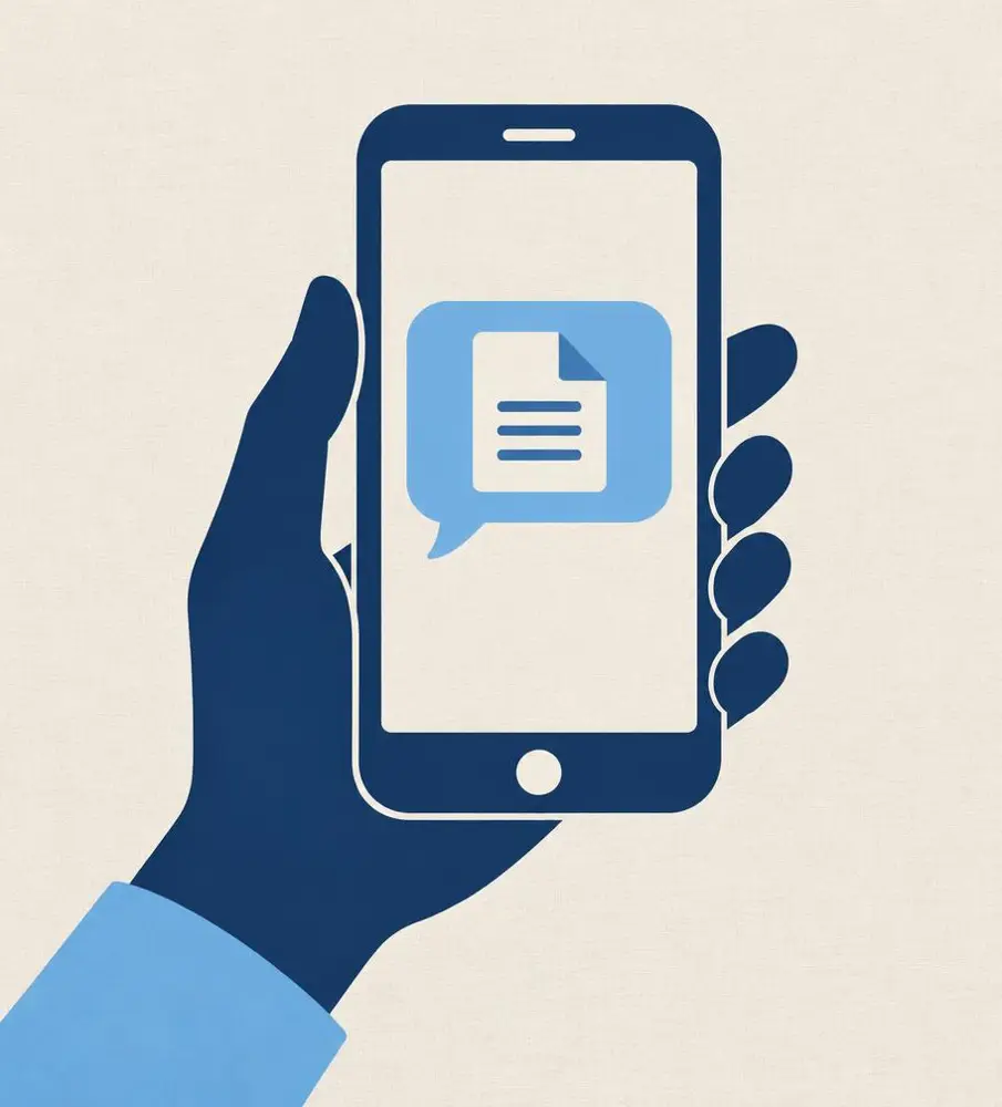 Hand holding a phone receiving the prospectus